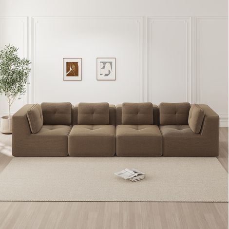 Sofá modular de 4 plazas de pana marrón, sin montaje, con cojines HAVRYA (1/5)