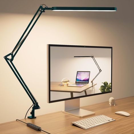 Lampe de Bureau LED Lampe Architecte - 5 Modes de Couleur X 11 Niveaux de Luminosité - 1300LM - Bras Pivotant Réglable - Fonction Minuterie et Mémoire - 12W Desk Lamp - Vert (1/4)