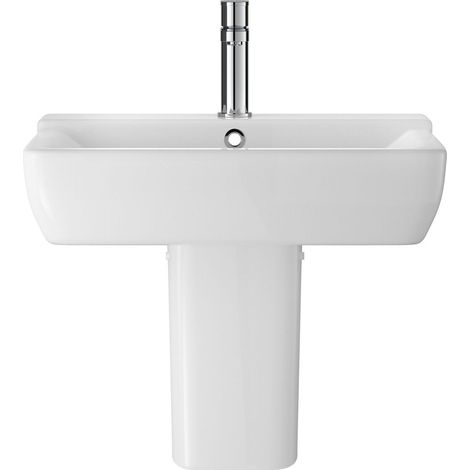 Balterley Meaford 1 Tap Hole Soft Square Ceramic Basin & Semi Pedestal, Modern Wall Hung Bathroom Sink, 550mm