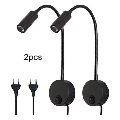 Lampe de chevet LED noire, 2 pièces, 3W, 110-240V, 4000K, travail en Machine, lecture, appliques murales (1/3)