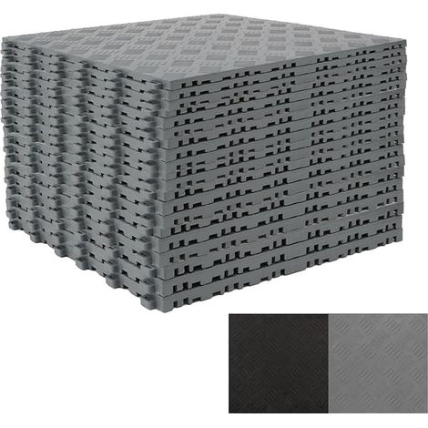 Dalles de sol garage en PVC - 40 x 40 cm - Dalles emboîtables - Carreaux antidérapants de 18 mm - Gris (1/5)