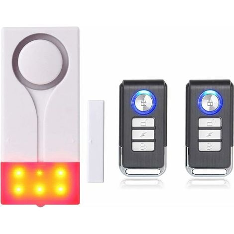Alarme pour Porte et Fenêtre - Alarme Antivol sans Fil avec Un Son Puissant de 105 DB et Une Lumière Vive, Facile à Installer (Comprend 1 Alarme et 2 Télécommande)-DOU