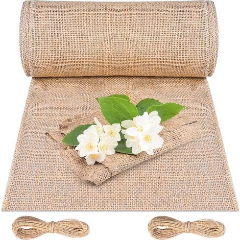 Camino de mesa de arpillera de 30 cm x 10 m, camino de mesa de yute con bordes cosidos para bodas, festivales y decoraciones de fiestas. (1/5)