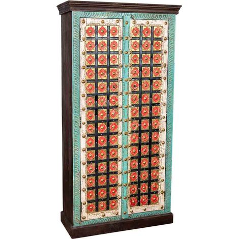 Armario de madera acabado artesanal con 2 puertas azul 90x40x180 (1/5)