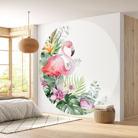 Papier peint rond / cercle - Flamant rose - Diamètre 50 cm (1/4)