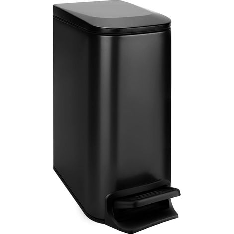 Schwarzer Mülleimer 29,8 x 15 x 30,2 cm, 1 kleiner Badezimmer-Mülleimer mit Deckel, 6 Liter, Edelstahl-Mülleimer mit Pedal (1/5)