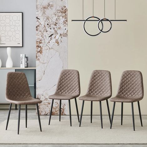 AINPECCA 4X Brown Dining Chairs PU Leather Padded Seat Metal Legs Kitchen Home Office UK (1/5)
