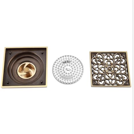 Drain de Sol en Laiton Antique 10 cm Résistant et Élégant pour Maison Salle de Bains Cuisine Toilette Blanchisserie Jardin Extérieur avec Grille de Protection (1/5)