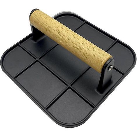Presse à viande avec manche en bois, presse à hamburger carrée de 15 cm en aluminium, outil pour piler et frire les hamburgers - JBMEDIA (1/4)