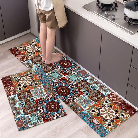 Apocaly Tapis de Cuisine - Tapis Anti-dérapant pour Cuisine - Design Vintage Boho - Lot de 2 Pièces - 60 x 40 cm et 120 x 40 cm (1/5)