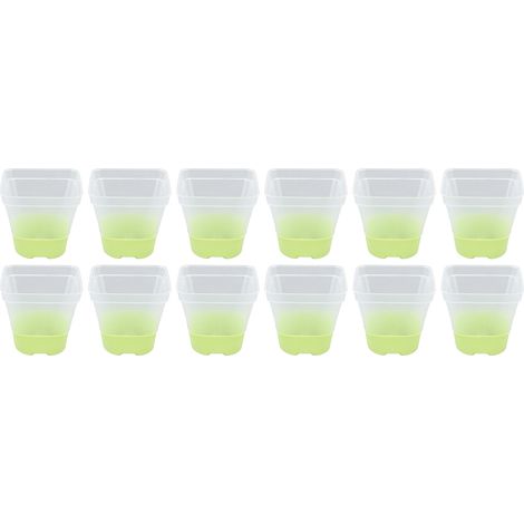 Lot de 12 pots de pépinière réutilisables en plastique, avec 12 étiquettes, trous de drainage et fond en silicone souple, couleur vert fluorescent. (1/5)