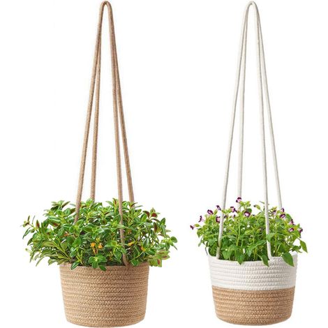 2 paniers de plantes tressés, pots de fleurs suspendus, support de plantes suspendu, panier de plantes, décoration murale, pots de fleurs
