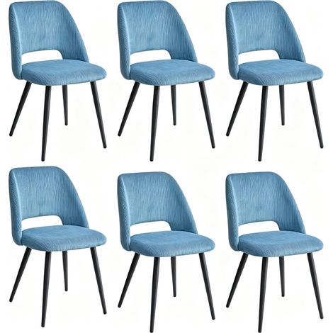 Set di 6 sedie da pranzo in tessuto blu e metallo nero, schienale ergonomico -CHICFURN (1/5)