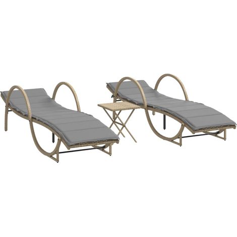 Maison Exclusive - Lettini Prendisole 2 pz con Tavolino Beige in Polyrattan