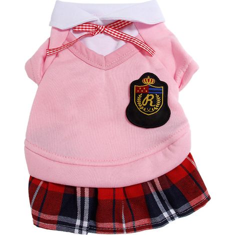 Vêtements pour animaux de compagnie doux et confortable Polyester Style Campus vêtements pour chien pour fête anniversaire usage quotidien jupe pour femme rose M (1/5)