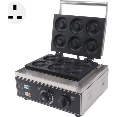 Machine à donuts électrique professionnelle 6 trous double face chauffante pour restaurant boulangerie snack bar vendeur ambulant maison prise UK 220V (1/5)