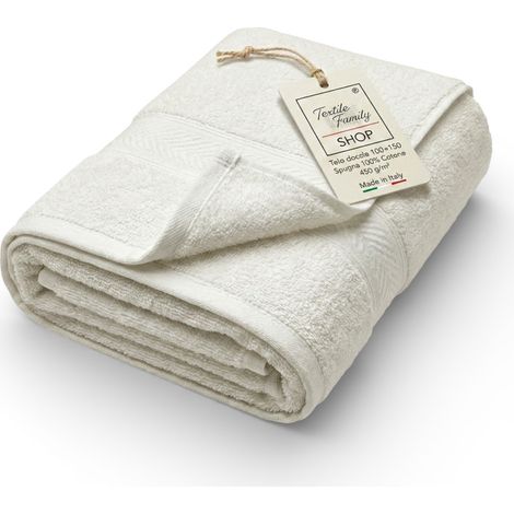 Telo Doccia Avorio 100x150 in Spugna 100% Cotone 450 g/m² Made in Italy