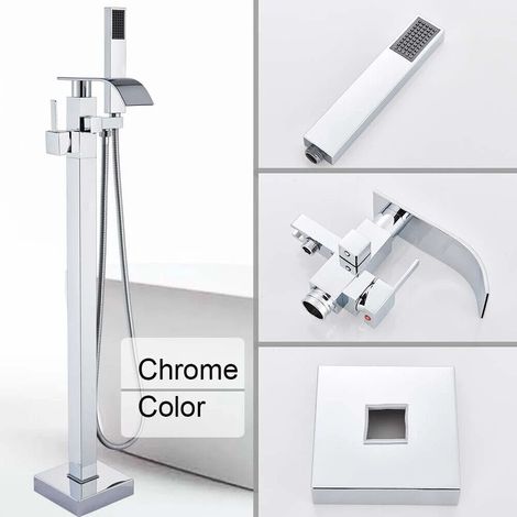 Chrome Freestanding Bath Taps Floor Mounted Bathroom Mixer Handheld Shower Mixer Tap 360 ° Filler Spout Shower Mixer taps (1/5)