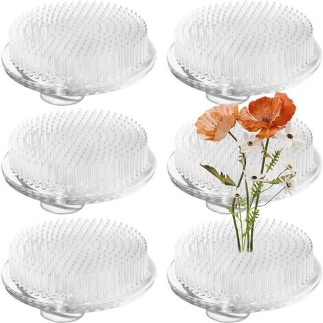 Lot de 6 hérissons, ronds, en plastique, 7 cm, transparent, Ikebana Kenzan, avec 3 ventouses, pour fleurs artisanales (1/5)