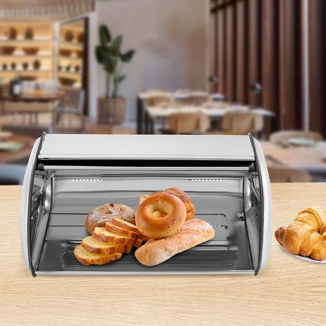 Boîte à pain en acier inoxydable pour la cuisine, grille à pain avec couvercle de rouleau, porte - pain grande capacité, 17 x 10,6 x 7 pouces
