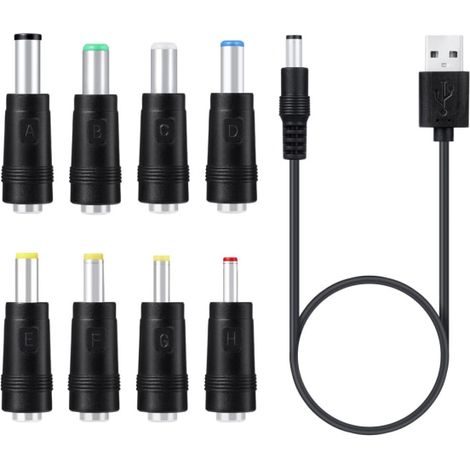 Adaptateur universel 5 V USB vers CC (5,5 x 2,1 mm, 3,5 mm, 4,0 mm, 4,8 mm, 6,4 mm) pour câble de charge. Convient pour une utilisation routière. (1/5)