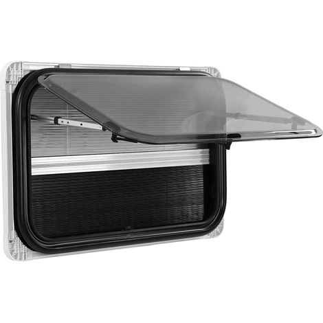 Wohnmobilfenster L800 H500 mm mit Sonnenschutz, doppelwandiges Acrylglas, UV-beständig, zum Herausdrücken, für Wände mit 28 bis 45 mm Stärke