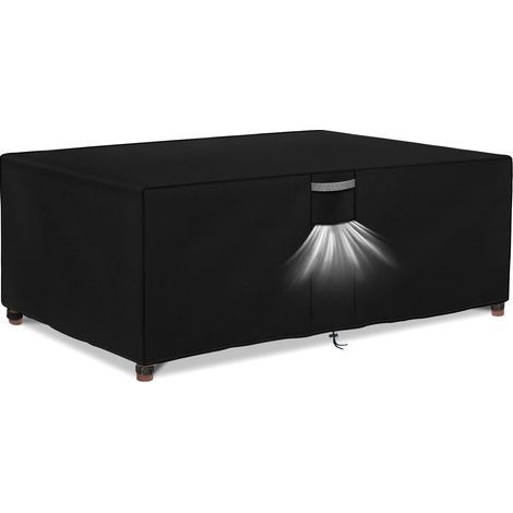 Housse Salon de Jardin Exterieur Imperméable, Tissu Oxford 420D, Coupe-Vent, Anti-UV Housse de Protection Table de Jardin avec Grilles D'aération, Rectangulaire (180x120x74cm) - Noir (1/5)