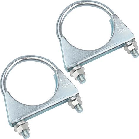 Lot de 2 colliers de serrage ronds pour tuyau d'échappement de 54 mm en acier galvanisé avec écrou, plaque de boulon en U, pour raccords de tuyaux (1/4)
