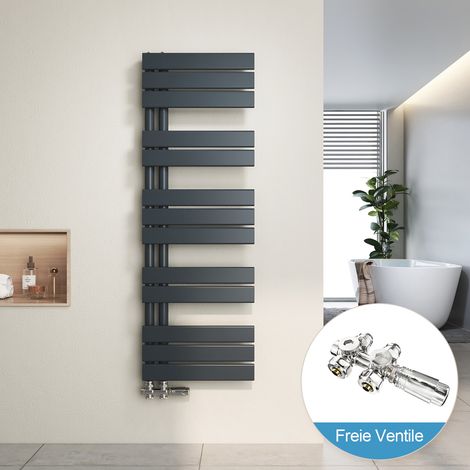 Heilmetz Radiador de Baño y Multiblock set Calentador Secatoallas Calentador de Toallas Antracita 120x40cm + Cromo Válvula