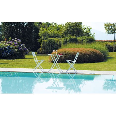 Tavolino con sedie in alluminio pieghevoli arredamento per bar e giardino colore bianco (1/5)