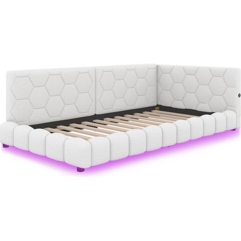 Tagesbett 90 x 200 cm mit Lattenrost, ohne Matratze, LED 16 Farben, USB-C und USB, weiß MODENUIT (1/5)