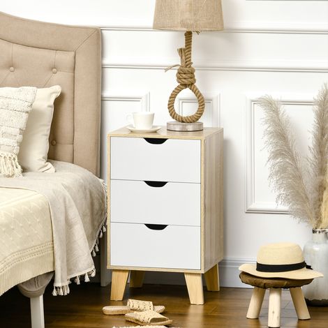 Cassettiera HOMCOM con 3 cassetti e base rialzata per camera da letto, soggiorno, corridoio, stile moderno, 40x35x68,5 cm, colore naturale. (1/5)