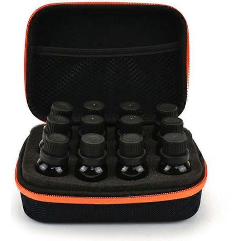 Étui de rangement portable pour flacons d'huiles essentielles, boîte de rangement de voyage pour flacons d'huiles essentielles (noir et orange)
