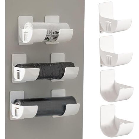 Porte-Sac de Poubelle, Distributeur de Sacs Poubelle Murale 4pcs, Distributeur de Sac à ordures Auto-adhésif, Porte-Sacs en Plastique de Longueur réglable Articles de Cuisine (1/5)