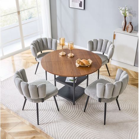 Esstisch Set rund 107 cm mit 4 Stühlen MDF Metall OKMYHOME (1/5)