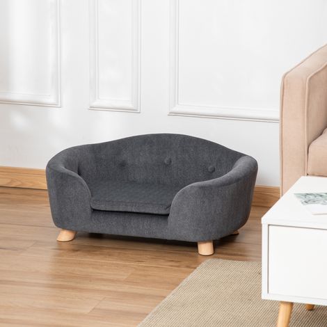 Cama pequeña para perros, sofá de interior para perros con cojín, 70x47x30cm, gris carbón (1/5)