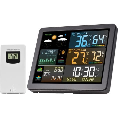 Drahtlose Wetterstation für den Innen- und Außenbereich, Sensoren, Farbdisplay, digitale Wettervorhersage, Temperatur- und Feuchtigkeitsüberwachung(wandmontierbar)