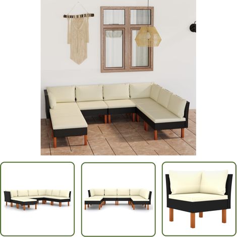 INLIFE Salon de jardin 8 pcs avec coussins Résine tressée Noir (1/5)
