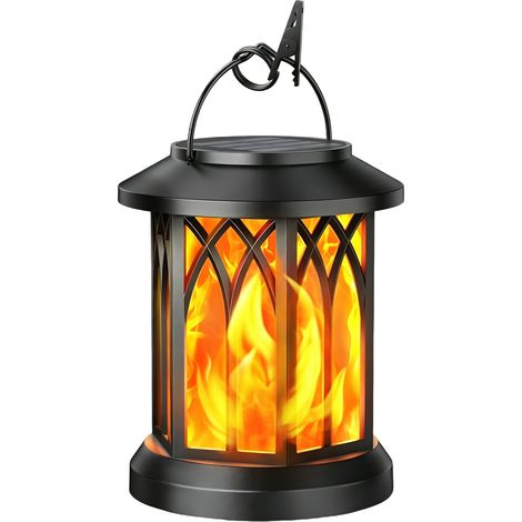 Set di 1 luci solari da esterno da appendere con realistica fiamma LED tremolante, impermeabili, effetto fiamma, decorazioni da giardino, regali di compleanno per donne, per decorare vialetti (1/5)