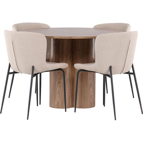 Olivia Essgruppe Tisch Ø110cm und 4 Boucle Stühle braun.