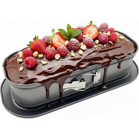 Stampo a cerniera Relaxdays, HxLxP: 8 x 30 x 12 cm, antiaderente, con bordo, stampo allungato per dolci e pane, grigio (1/5)
