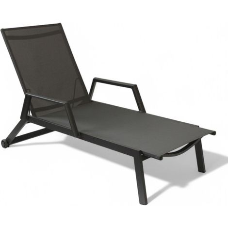 Lettino prendisole con braccioli struttura in alluminio e textilene impilabile per esterno 195x72xH53 cm - Nero (1/2)