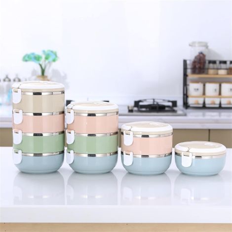 10 Stück Thermo-Lunchbox, tragbar, Bento-Box, Lunchbox, auslaufsicher, Lebensmittelbehälter, Mikrowellenherd, Geschirr für Studenten (Farbe: 1 Schicht – 700 ml, 2 Schichten – 1400 ml, 3 Schichten – 21 (1/4)