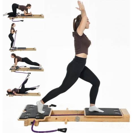 Appareil de Pilates Reformer multifonctionnel avec bandes de résistance, poignées et roue abdominale pour une utilisation à domicile et en salle de sport. (1/5)