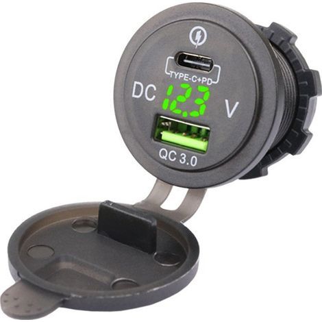 Schnelles Autoladegerät 38W USB/Type-C PD & QC 3.0 Wasserdicht 12V-24V - Für Fahrzeug, Boot, SUV, Wohnmobil, Motorrad (1/4)