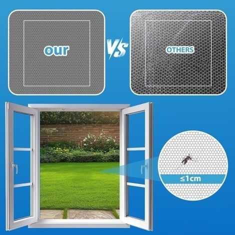 Fenster-Moskitonetz ohne Bohren, Insektenschutzgitter mit Klettverschluss, selbstklebendes Fenster-Moskitonetz, zuschneidbares Moskitonetz, Fliegen- und Mückenschutz (Schwarz, 150 x 200 cm) (1/4)