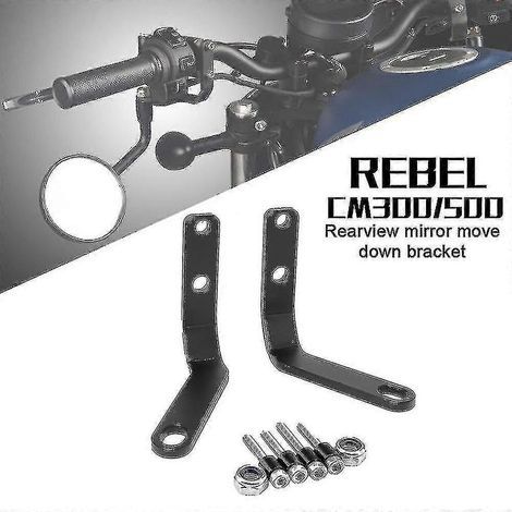 Aluminium-Zubehör für Honda CMX 500/300 Rebel Motorradlenker: schwarze Seitenspiegel, Scheinwerferhalterung und Zubehör für Zusatzscheinwerfer. (1/2)