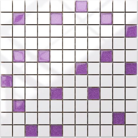 Ilcom mosaico in ceramica con inserti in vetro per bagno o cucina 30cm x 30cm - White-violet (1/4)