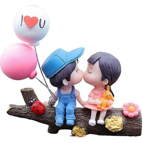 Décorations pour tableau de bord de voiture, figurines articulées, adorables mini-ballons en forme de couple qui s'embrasse, décorations mignonnes pour couples, cadeaux pour filles-Forked blue powder (1/5)