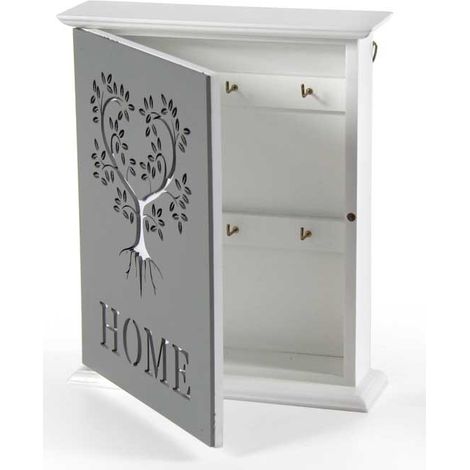 Armadietto Portachiavi da Parete in Legno con Porta Albero Home 24 x 20 x 6 cm
